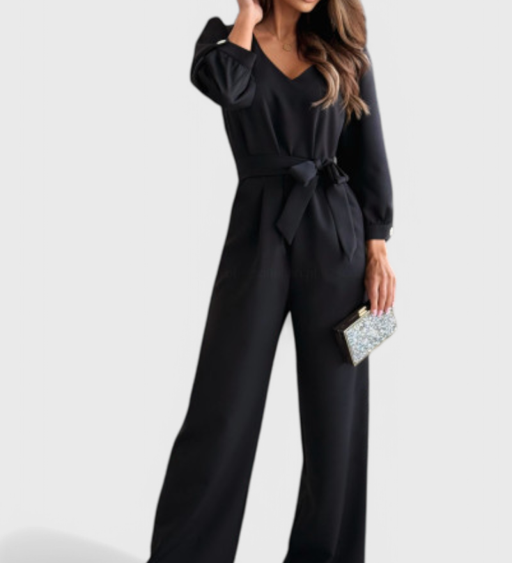 Ariane V-Neck Wide-Leg Jumpsuit with Tie Waist