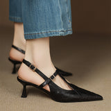 Tacones Altos de Cuero Noir Auténtico
