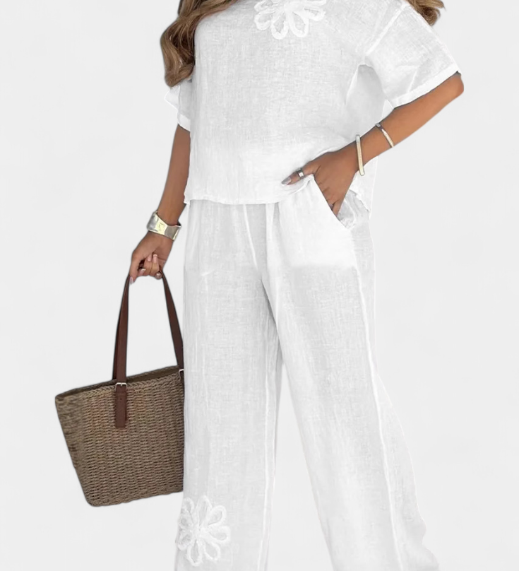 Natalia Embroidered Linen Relaxed-Fit Set