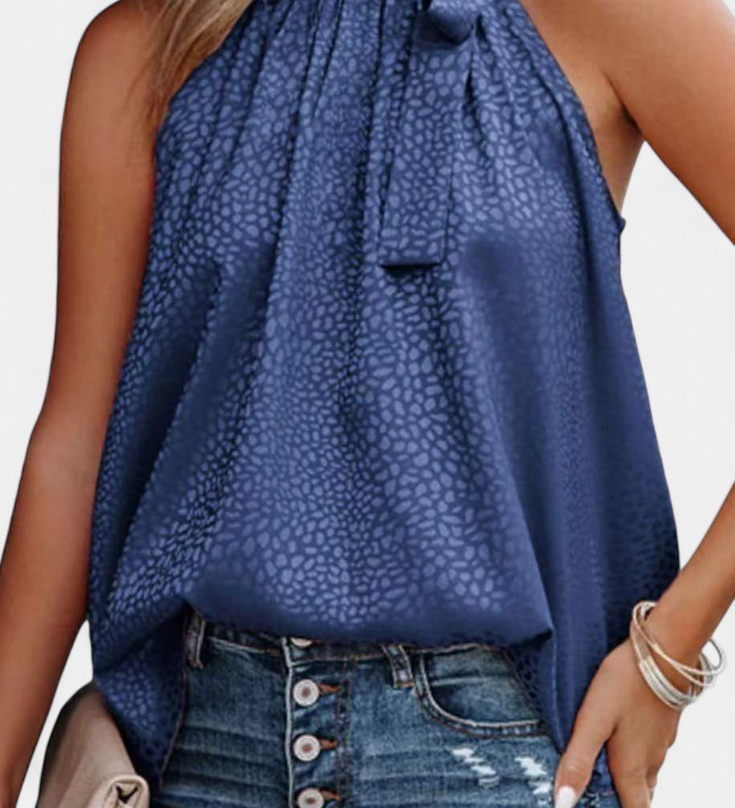 Adela Top sin Mangas de Leopardo con Cuello Alto y Lazo
