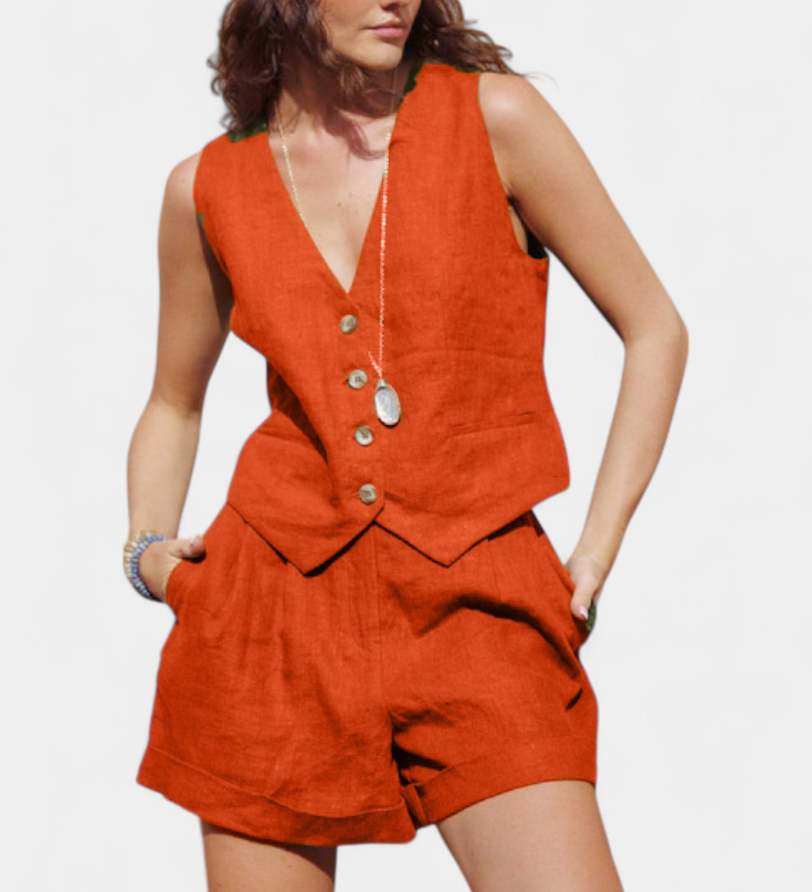 Jennifer Cotton Linen Vest and Shorts Set