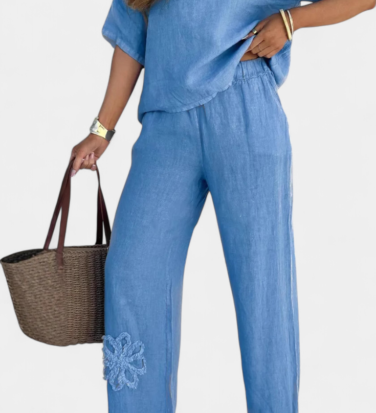 Natalia Embroidered Linen Relaxed-Fit Set