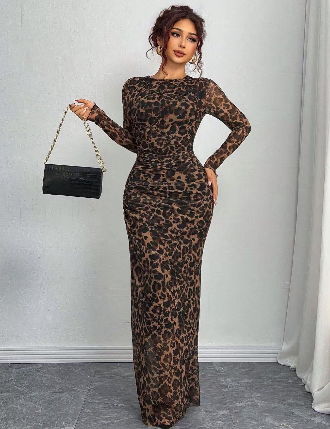 Natalia | Vestido Maxi Bodycon de Manga Larga Impreso y Cómodo