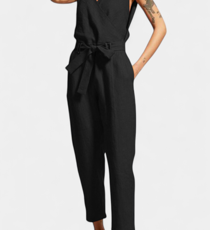 Maggie Cotton Sleeveless V-Neck with Criss-Cross Waist