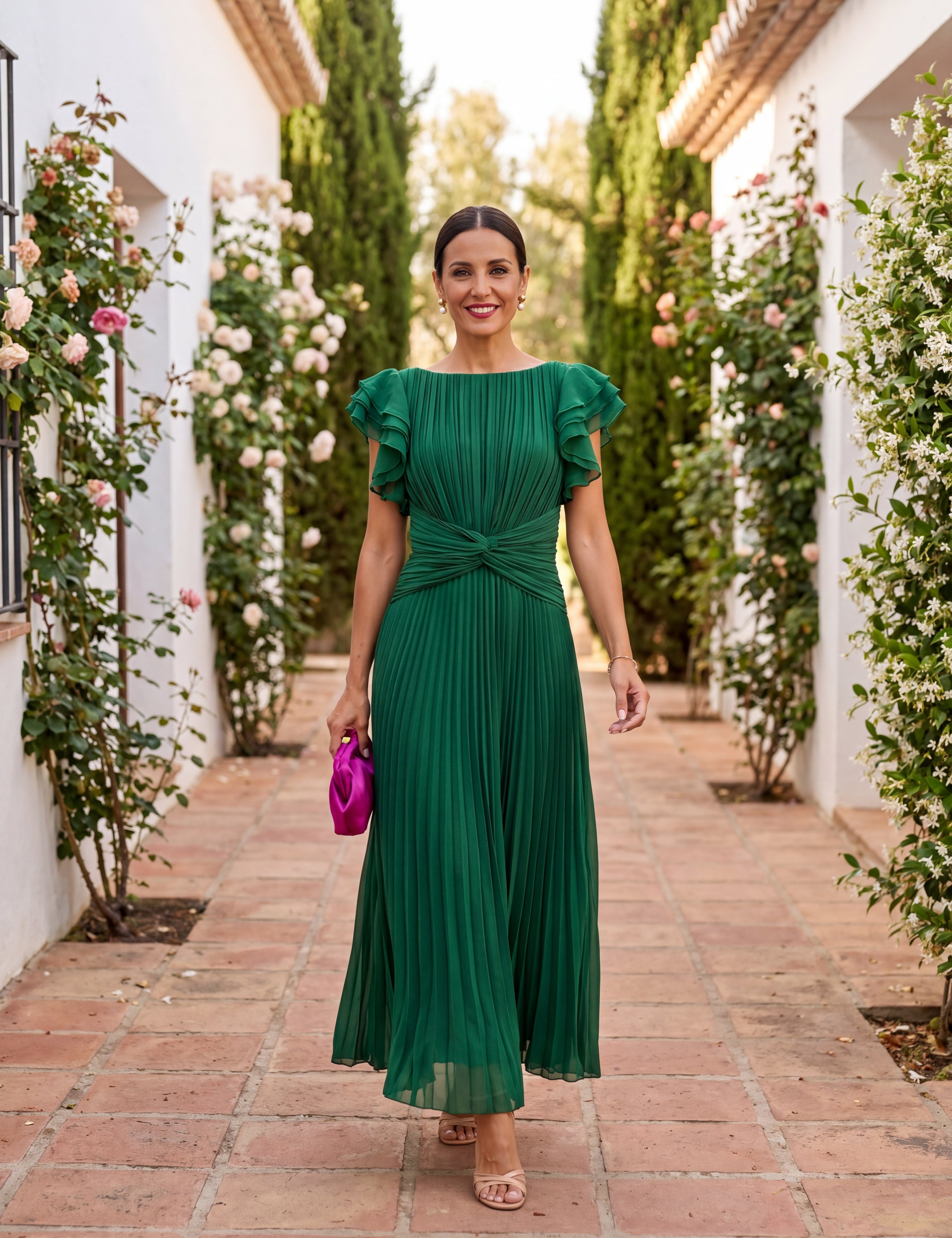 Seraphina | Elegante Vestido Maxi Plisado con Cintura Anudada