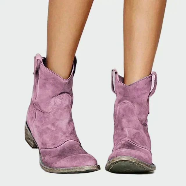Marisol - Brown Suede Retro Ankle Cowboy Boots