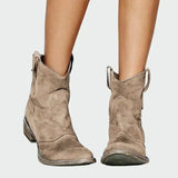Marisol - Botas Vaqueras Retro de Tobillo en Gamuza Marrón