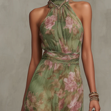 Lidia | Vestido Maxi Halter Floral Elegante