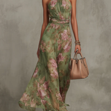 Lidia | Vestido Maxi Halter Floral Elegante