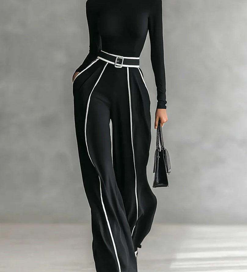 Emma – Conjunto elegante de dos piezas con cuello alto y pantalón ancho