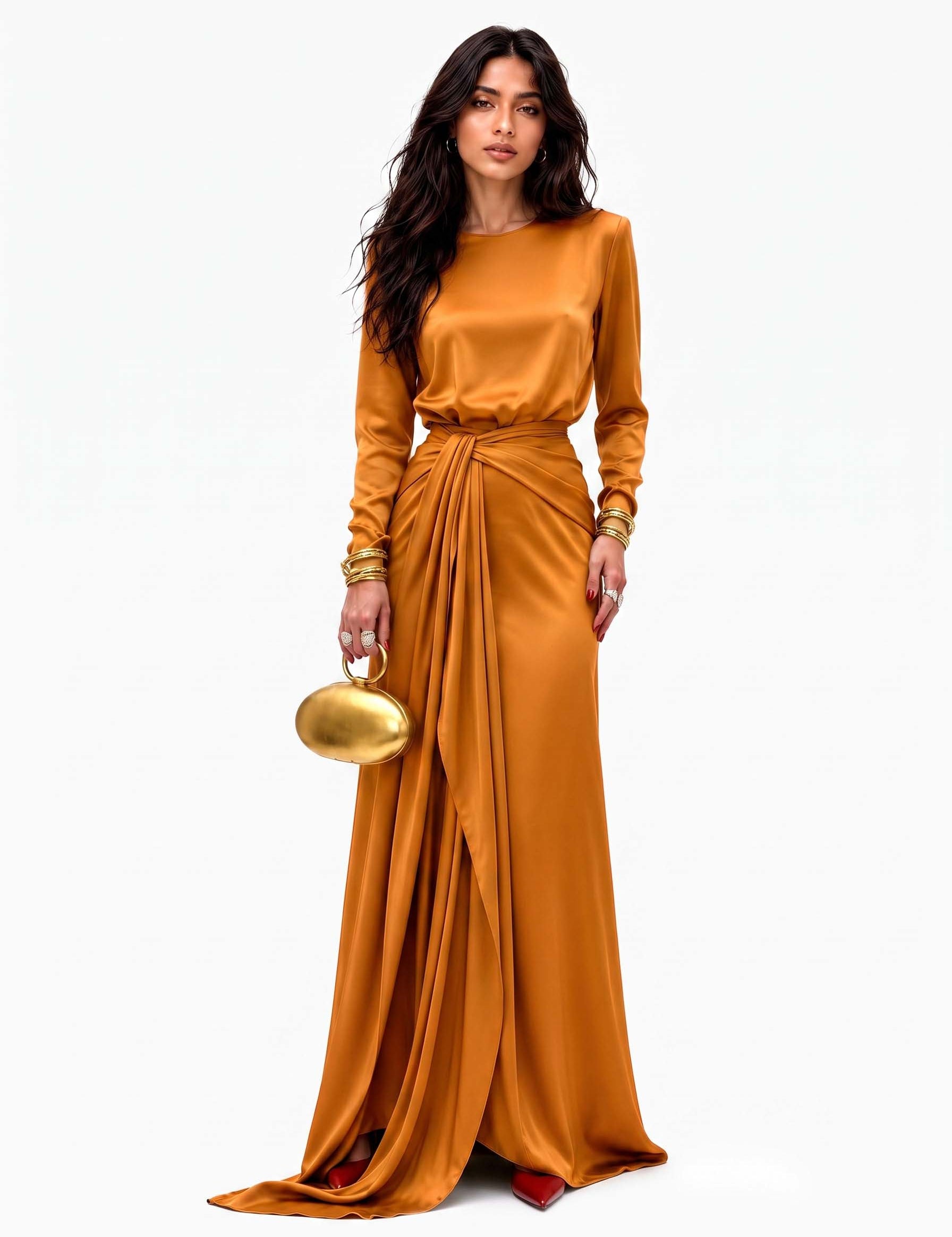 Elegante Vestido Maxi de Satén Drapeado