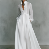 Patchwork Linen High-Neck Maxi Dress