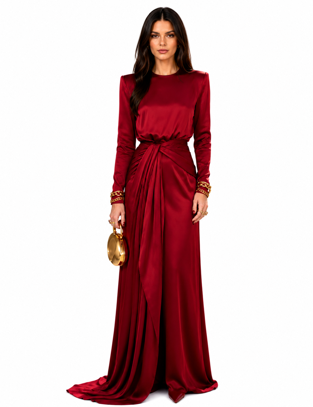 Elegante Vestido Maxi de Satén Drapeado