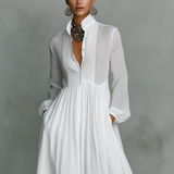 Patchwork Linen High-Neck Maxi Dress