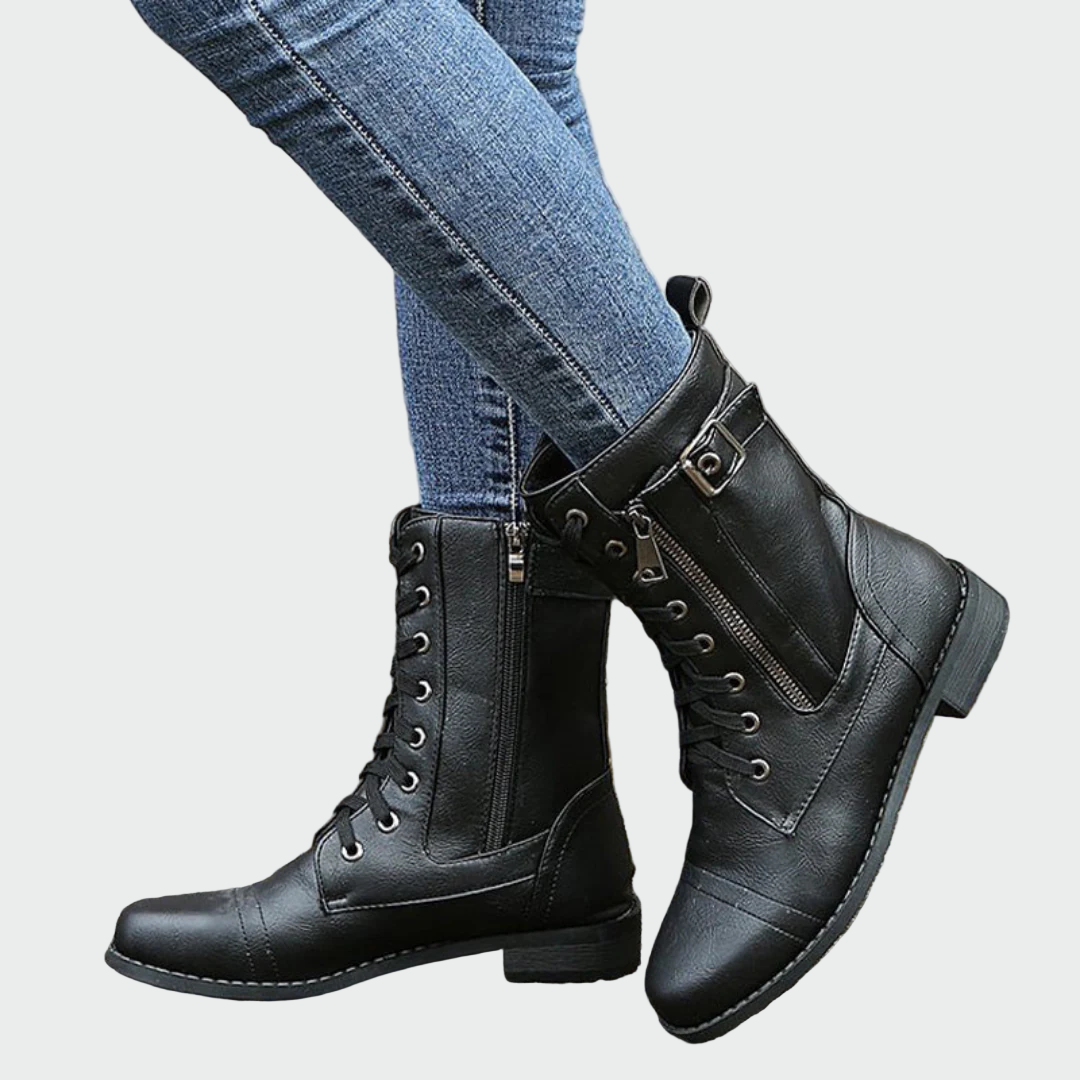 Patricia - Military Style Leather Orthopedic Boots for Women