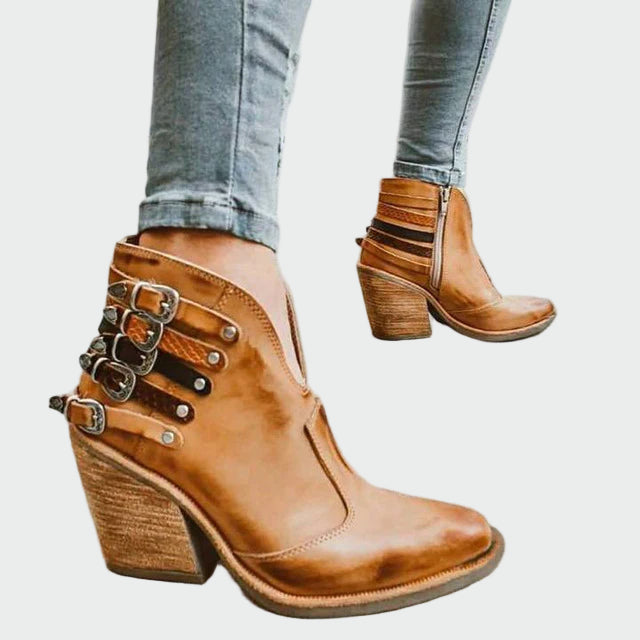Julia - Women's Retro Leather Ankle Boots in Black
