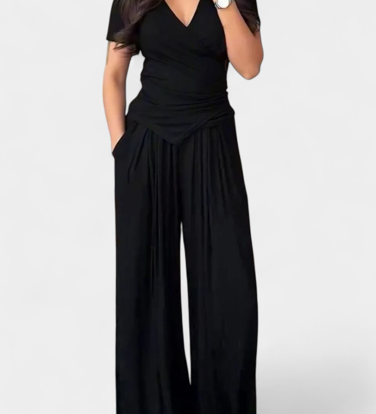 Ruslana Women's V-Neck Wrap Two-Piece Loungewear Set
