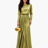 Elegante Vestido Maxi de Satén Drapeado