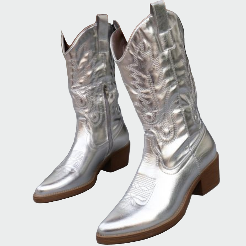 Estrella - Metallic Pink Cowboy Boots with Embroidery