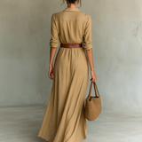 Maxivestido con cuello de solapa y manga larga