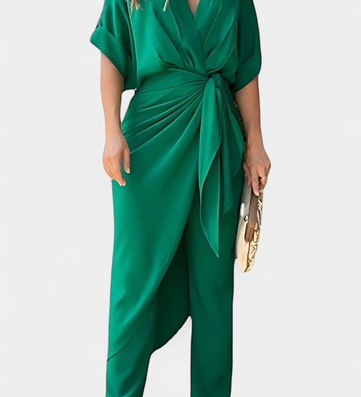 Mayleen Crossover Top with Front Tie and Straight Pants