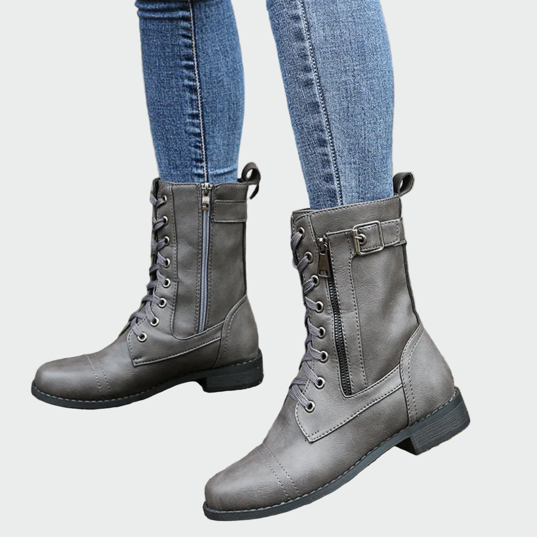 Patricia - Military Style Leather Orthopedic Boots for Women