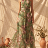 Lidia | Vestido Maxi Halter Floral Elegante