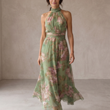 Lidia | Vestido Maxi Halter Floral Elegante