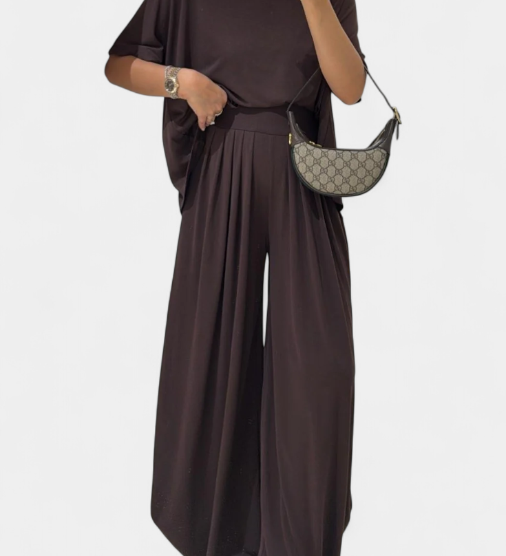 Trista Conjunto Casual de Top Suave y Pantalones de Pierna Ancha