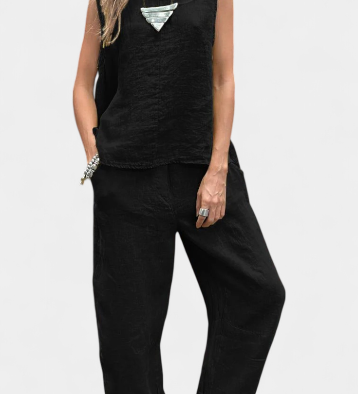 Leona Sleeveless Vest and Pants Set in Linen Cotton