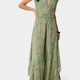 Leandra Mono fluido cruzado con estampado floral verde