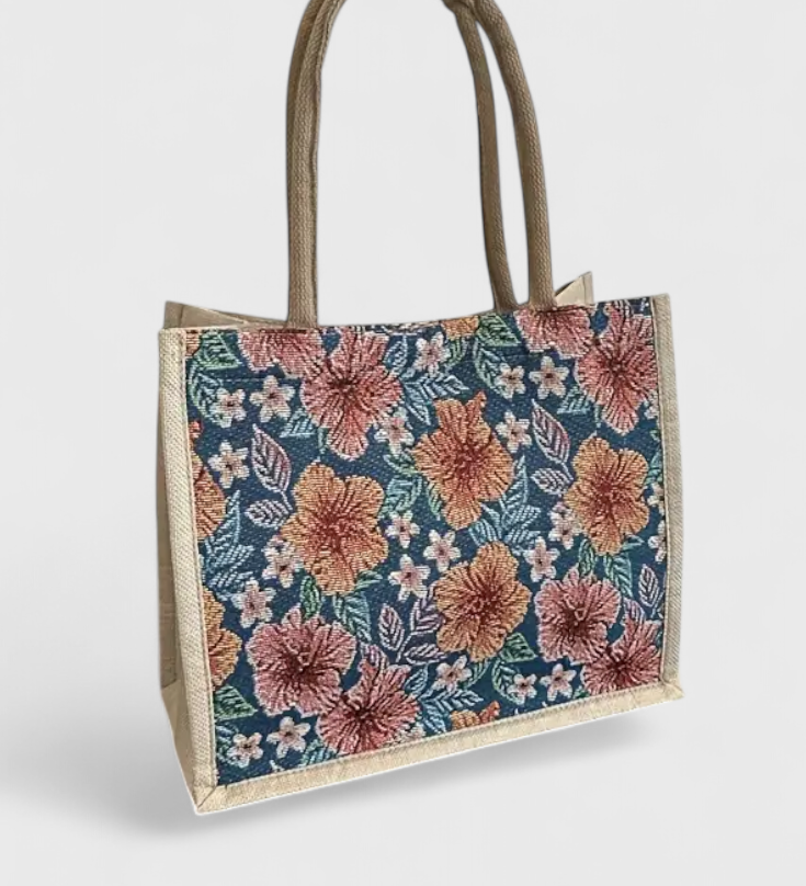 Taila Jute Bag with Floral Print and Eco-Friendly Design