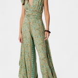 Leandra Mono fluido cruzado con estampado floral verde