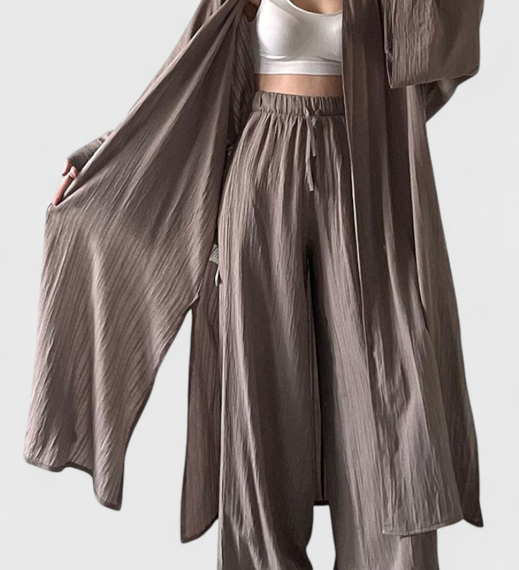 Suella Women's Long Cardigan and Slit Two-Piece Casual Outfit