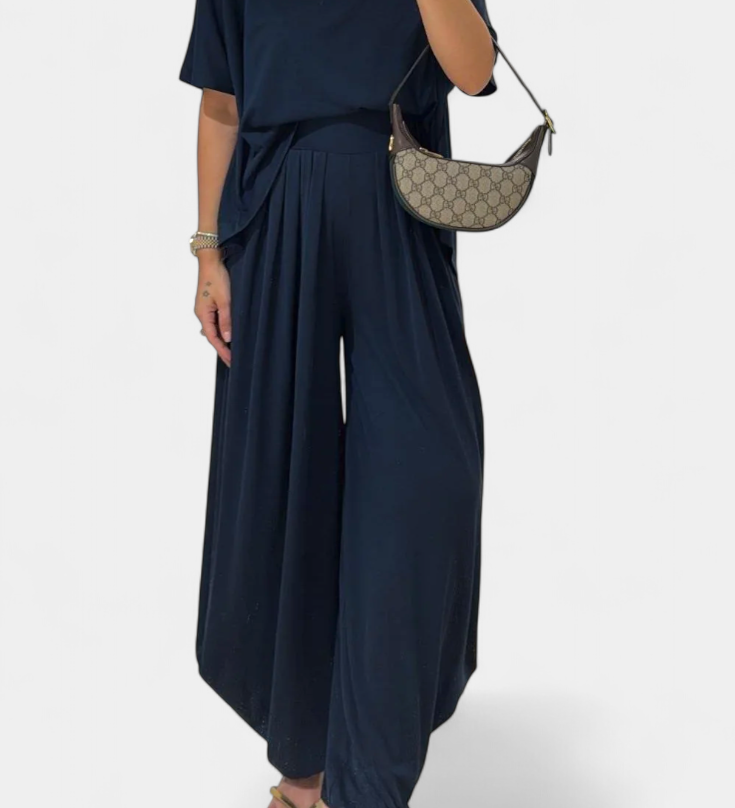 Trista Conjunto Casual de Top Suave y Pantalones de Pierna Ancha