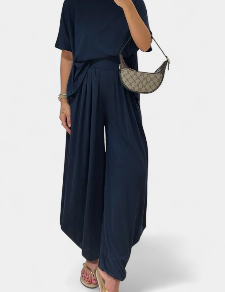 Trista Conjunto Casual de Top Suave y Pantalones de Pierna Ancha