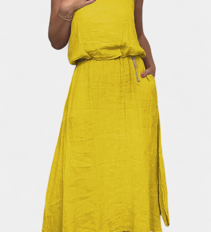 Meliora Linen and Cotton Set with Sleeveless Vest and Skirt