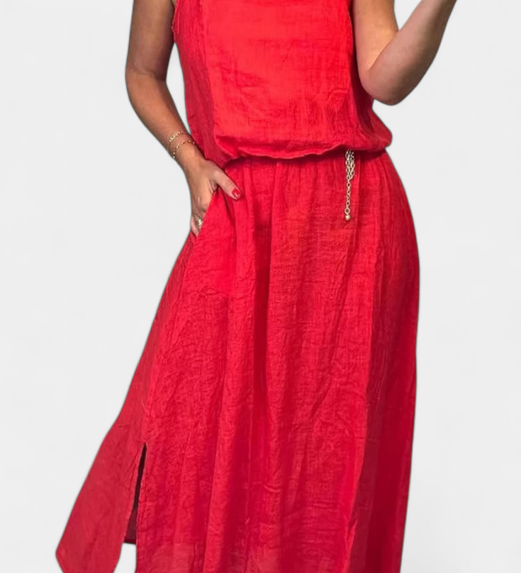 Meliora Linen and Cotton Set with Sleeveless Vest and Skirt