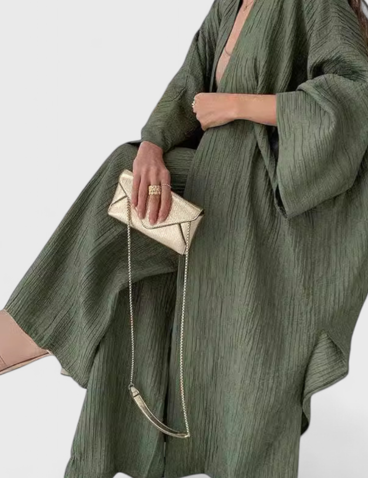 Caspian Conjunto Relajado de Dos Piezas con Kimono Largo
