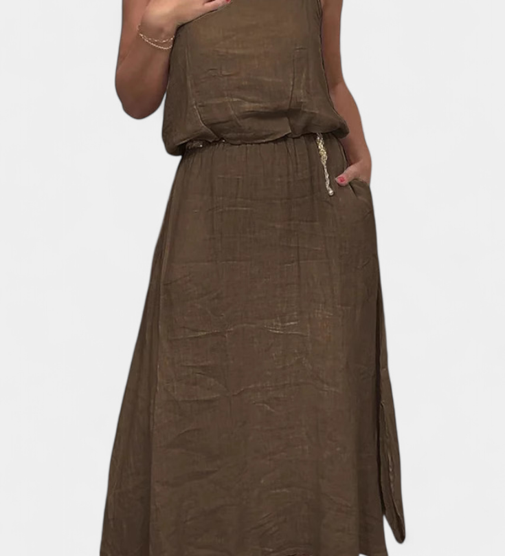 Meliora Linen and Cotton Set with Sleeveless Vest and Skirt