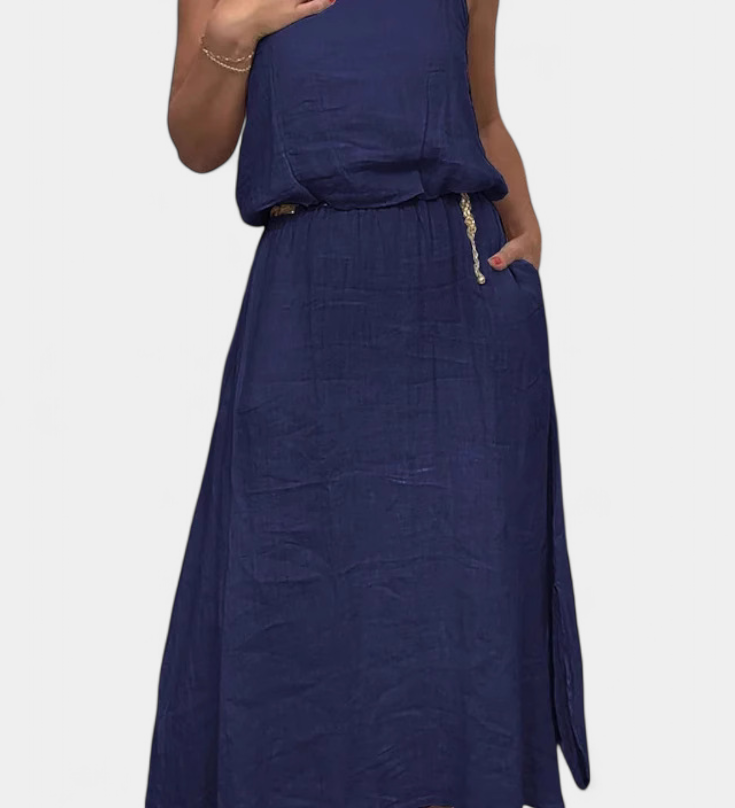 Meliora Linen and Cotton Set with Sleeveless Vest and Skirt