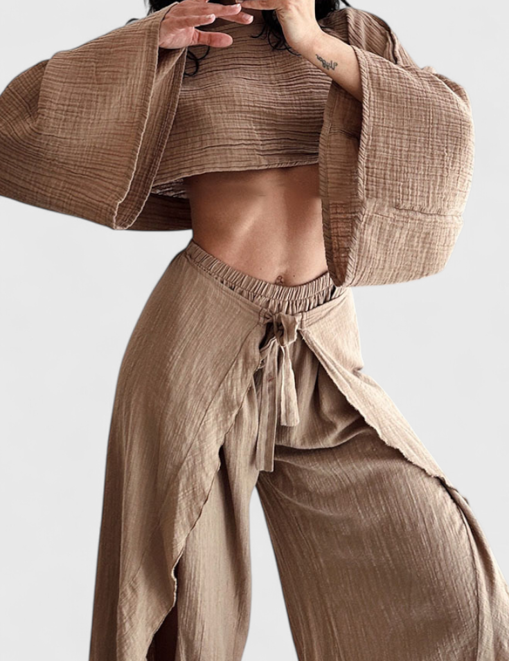 Maeva Conjunto Casual de Dos Piezas con Abertura y Lazo