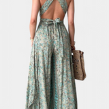 Leandra Mono fluido cruzado con estampado floral verde
