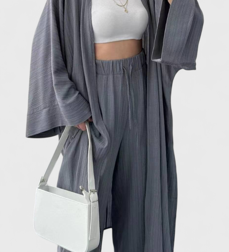 Caspian Two-Piece Relaxed Set with Long Kimono