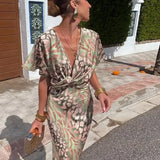 Higinia™ | Vestido Midi Estampado en Tonos Cobre