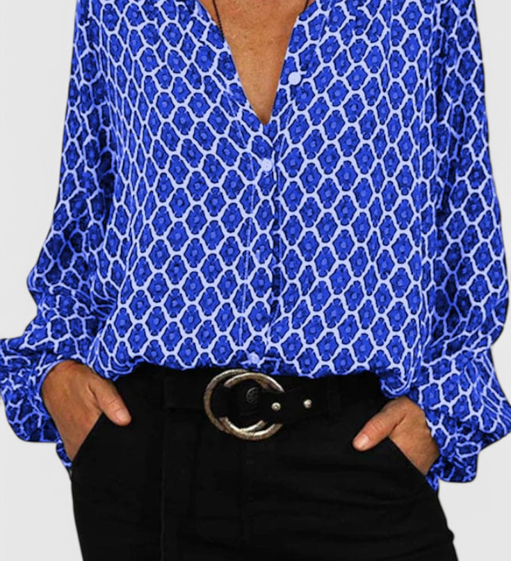 Jemima Blusa de Botones con Estampado Geométrico