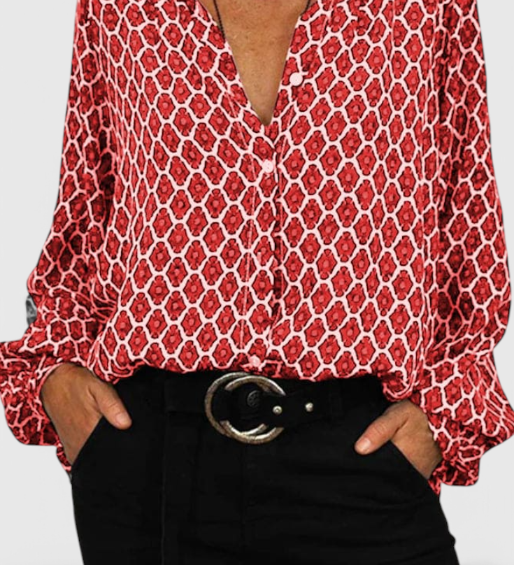 Jemima Blusa de Botones con Estampado Geométrico