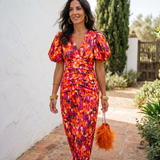 Carla™ | Vestido Midi Floral con Mangas Abullonadas