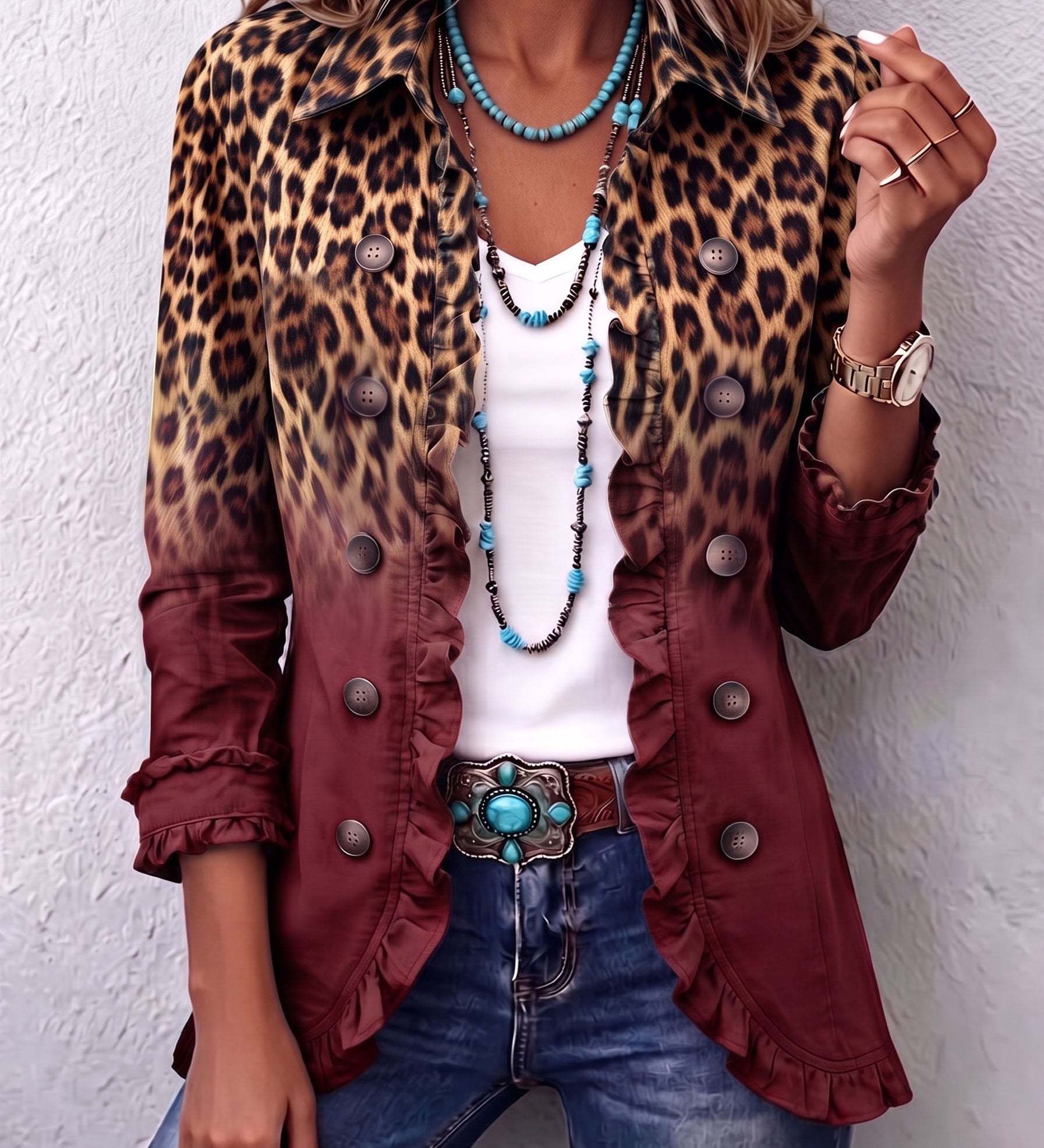 Mercedes | Chaqueta Blazer Leopardo Degradado con Volantes