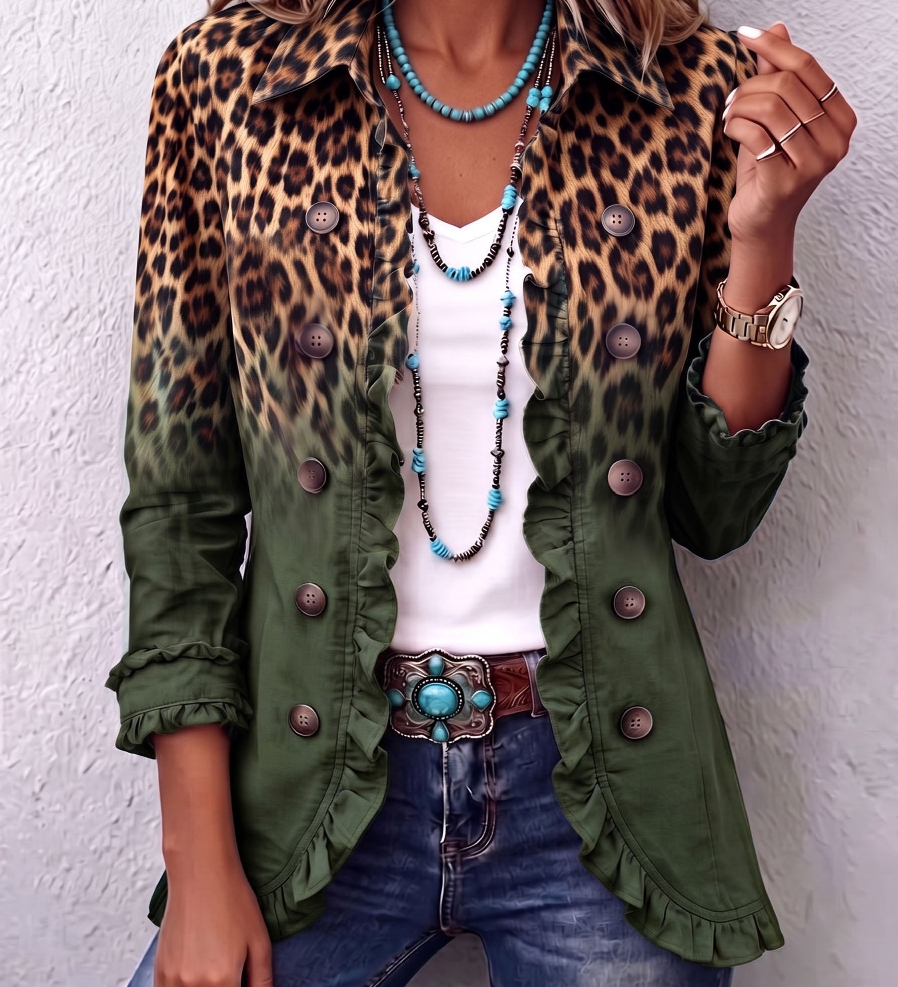 Mercedes | Chaqueta Blazer Leopardo Degradado con Volantes
